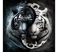 LMIX Black White Tiger Diamond Painting Kits for Adults Beginners,Tai Chi Animal Diamond Art Kit, DIY Full Round Drill Rhinestone Painting Paint by Number Home Wall Decor 30x30cm