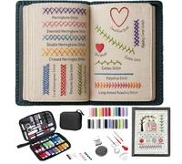 LMIX Embroidery Stitch Book, DIY High-Density Linen Embroidery Sampler Kit,Compact Stitch Notebook with Needle and Thread for Beginners and Craft Lovers (108 Stitches)