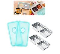 LMJAGJX 2pcs Grab and Go Snack Containers Stainless Steel, Reusable Snack Condiment Containers with Lids, Double Compartment Food Lunch Meal Container Prep for Travel, Small Packs Container