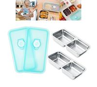 LMJAGJX 2pcs Grab and Go Snack Containers Stainless Steel, Reusable Snack Condiment Containers with Lids, Double Compartment Food Lunch Meal Container Prep for Travel, Small Packs Container