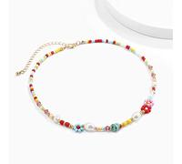LMJNL Baroque Simulated Pearls Cute Flowers Colorful Hand-woven Beaded Short Clavicle Chain Choker Necklace For Women Girls Jewelry Gift