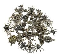 Lmlliang 100g (40-52pcs) Antique Bronze Spider Charms, Mixed Vintage Halloween Spider Pendants for Jewelry Making, Necklaces, Bracelets, Earrings, DIY Crafts