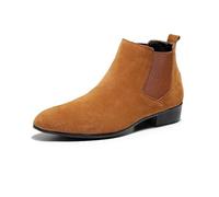 LMLTOP New Men's Chelsea Boots Pointed Toe Suede Nubuck Leather Elastic Band Anti-Slip Wearable Waterproof Non Dress Slip On (Color : Brown, Size : 8 UK)