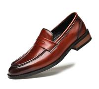LMLTOP New Men's Loafers Shoes Round Burnished Toe Penny Loafers Slip Resistant Lightweight Flexible Wedding Slip-on (Color : Red Brown, Size : 5 UK)
