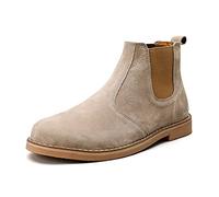 LMLTOP New Round Toe Ankle Boots for Men Round Toe Simple Leather Waterproof Anti-Slip Wearable Non Slip Casual (Color : Khaki, Size : 9 UK)