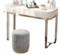 LMMIAOZ Cream Velvet Storage Stool - 2 in 1 Ottoman Vanity Seat for Makeup Stylish Grey Dressing Table Stool Ideal for Small Bedrooms and Space Saving