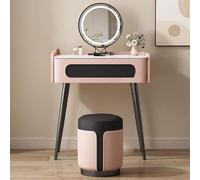 LMMIAOZ Illuminated Makeup Vanity Set with Mirror, Stool, & Drawer Lights - 3 Color Options, Solid Wood & Slate Finish - Stylish Pink & Black Design for Bedroom (50 x 40 x 75 cm)