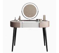 LMMIAOZ Illuminated Makeup Vanity Table with Mirror & Stool, 3-Color LED Lighting, Drawer Storage, White & Khaki, Sleek MDF Design (Note: Stool Not Included) 100x45x7cm