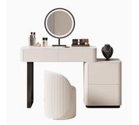 LMMIAOZ Illuminated Makeup Vanity Table with Mirror & Storage, White Slate & Solid Wood Design, 80 x 40 x 76 cm (Chair Not Included) - Perfect for Beauty Lovers