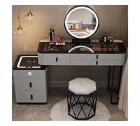 LMMIAOZ Illuminated Makeup Vanity with Cushioned Stool, Clear Tabletop, 5 Spacious Drawers & USB Charging Station - Perfect Dresser for Women and Girls