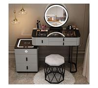 LMMIAOZ Illuminated Vanity Table with Soft Stool, 5 Large Drawers & Rechargeable Buffet, Transparent Top, Perfect Makeup Station for Women and Girls