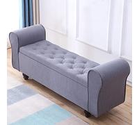 LMMIAOZ Large Capacity Upholstered Storage Ottoman Bench with Tufted Linen Seat Grey 39x16x16inch Wood Legs Extra Storage Space Modern Design