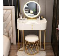 LMMIAOZ Luxurious Compact Makeup Set with Glass Top Vanity, Smart LED Makeup Mirror, and Padded Stool - Perfect Bedroom Decor for Women and Girls (80cm, C)