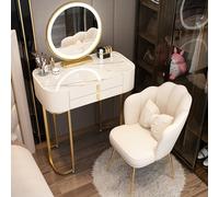 LMMIAOZ Luxurious Makeup Set with Glass Vanity Table, Smart LED Makeup Mirror & Padded Stool, Stylish Bedroom Decor for Women & Girls - 80cm (D)
