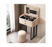 LMMIAOZ Luxurious Makeup Set with LED Mirror, Tempered Glass Tabletop, Double Drawer, Plush Stool, Elegant Vanity Table for Home and Bedroom Decor