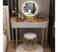 LMMIAOZ Luxurious Makeup Set with LED Vanity Mirror, Glass Top Dressing Table & Drawer Storage, Elegant Padded Stool for Women's & Girls' Bedroom Decor (100cm, E)