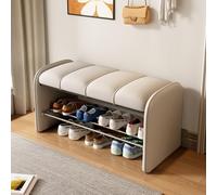 LMMIAOZ Modern 2-Tier Shoe Bench with Cushioned Storage, Stylish Leather Entryway Stool, Comfortable Footrest for Bedroom, Living Room, Hallway (White, 80 * 37 * 45cm)