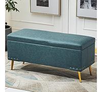LMMIAOZ Modern Green Faux Leather Storage - Soft Seating Foot Stool, Stylish Rectangle Bench, Multifunctional Footrest, Luxurious Home Decor - 80x40x45cm (31x16x18inch)