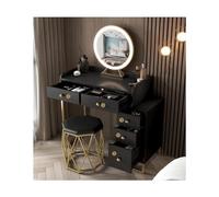 LMMIAOZ Modern Makeup Vanity Set with Tri-Color LED Mirror, Upholstered Stool, Stylish Dressing Table, Chic Beauty Station, Nightstand Design for Makeup Enthusiasts
