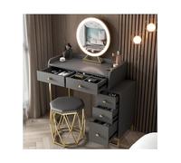 LMMIAOZ Modern Makeup Vanity with Tri-Color LED Mirror, Upholstered Stool, Stylish Dressing Table Set, Elegant Cosmetic Desk for Bedroom and Dressing Room