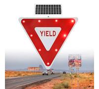 LMMIAOZ Solar LED Yield Sign 24/28" - Inverted Triangle Warning Road Sign, Heavy-Duty Metal, Engineering-Grade Membrane, Bright Solar Lighting for Enhanced Road Safety