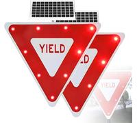 LMMIAOZ Solar LED Yield Sign 24/28" - Inverted Triangle Warning Road Sign, Heavy Duty Metal with Engineering-Grade Membrane for Enhanced Visibility, Durable Solar Lighting Soluti