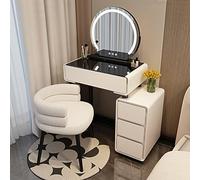 LMMIAOZ Vanity Set with Illuminated Mirror, Makeup Table Stool, Glass Top & Solid Wood Drawers, Mobile Storage nizers for Bedroom, White (50 cm)