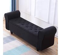 LMMIAOZ Vintage Linen Upholstered Storage Ottoman Bench with Large Capacity Black 39x16x16inch for Bedroom Living Room Wood Legs Armrest Storage Stool