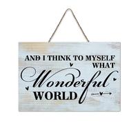 LMMIXEE And I Think to Myself What A Wonderful World Wood Signs Quote Wood Plaque Farmhouse Family Wall Art Rustic Wall Decor for Bedroom Living Room Housewarming Gift 8x12 inch