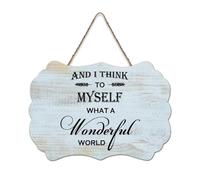 LMMIXEE And I Think to Myself What A Wonderful World Wood Signs Wooden Sign Farmhouse Family Wall Art Rustic Wall Decor for Home Kitchen Living Room Coffee Bar 6x10 inch