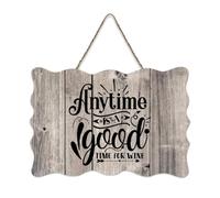 LMMIXEE Anytime Is A Good Time for Wine Wood Sign Words Letters Wood Plaque Rustic Wall Hanger Farmhouse Wall Art for Kitchen Bedroom Living Room Foyer 8x12 inch