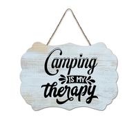 LMMIXEE Camping Is My Therapy Vintage Funny Wooden Sign Motivational Wall Decorations for Living Room Rustic Wall Art Kitchen Home Decor Hanging Signs Housewarming Gift 8x12 inch