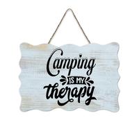LMMIXEE Camping Is My Therapy Wood Sign Funny Sayings Art Wood Plaque Farmhouse Decor Wall Art Wall Hanger Sign for Living Room Bedroom New House Gift 6x10 inch