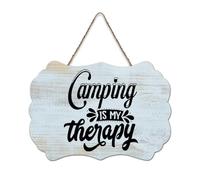 LMMIXEE Camping Is My Therapy Wood Sign Inspirational Quote Wooden Signs Farmhouse Wall Art Rustic Wall Decor for Bedroom Living Room Housewarming Gift 6x10 inch