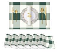 LMMIXEE Chinoiserie Style Placemats Set of 6 Green White Buffalo Plaid Place Mats Washable Cloth Fabric Placemat Farmhouse Asian Table Top Decor for Dining Kitchen Banquet Home Wedding Party