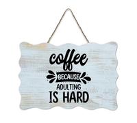 LMMIXEE Coffee Because Adulting Is Hard Wood Signs Motivational Quote Wood Plaque Rustic Wall Hanger Farmhouse Wall Art for Living Room Bedroom New House Gift 6x10 inch