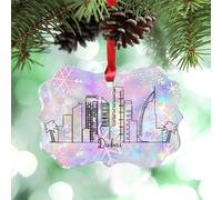 LMMIXEE Dubai Skyline Cityscape Christmas Tree Decorations United Arab Emirates Travel Country City Souvenir Christmas Ornaments 2024 Acrylic Christmas Decor Funny Xmas Winter Exchange Gift