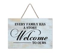LMMIXEE Every Family Has A Story Welcome to Ours Vintage Country Wood Plaque Wall Art Rustic Wall Decorations for Living Room Kitchen Home Decor Hanging Signs Housewarming Gift 6x10 inch