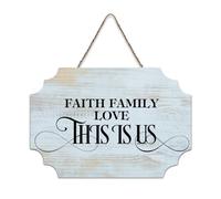 LMMIXEE Faith Family Love This Is Us Vintage Country Wood Plaque Motivational Wall Art Rustic Wall Decorations for Living Room Kitchen Retro Hanging Sign Housewarming Gift 8x12 inch