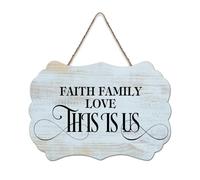 LMMIXEE Faith Family Love This Is Us Vintage Country Wooden Sign Motivational Wall Decorations for Living Room Rustic Wall Art Kitchen Retro Hanging Sign Housewarming Gift 6x10 inch