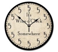 LMMIXEE Five O'clock Wall Clock Wine Somewhere 12 Inch Wooden Wall Clocks Battery Operated Silent Non-Ticking Farmhouse Wall Decor for Bedroom Living Room