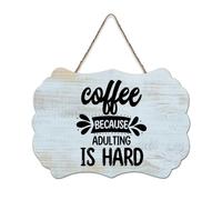LMMIXEE Funny Wooden Pallet Sign Coffee Because Adulting Is Hard Wood Signs 6x10 inch Farmhouse Wooden Family Wall Art Decor Wall Hanger for Bedroom Living Room Housewarming Gift