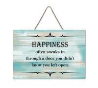 LMMIXEE Funny Wooden Pallet Sign Happiness Often Sneaks in through A Door Wood Signs 6x10 inch Farmhouse Wall Decor Wall Art Hanger Home Decor for Home Bedroom Kitchen Living Room