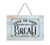 LMMIXEE Give Us This Day Our Daily Bread Matthew 6-11 Vintage Country Wood Plaque Wall Decorations for Living Room Rustic Wall Art Kitchen Retro Hanging Sign Housewarming Gift 8x12 inch