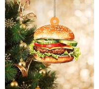 LMMIXEE Hamburger Christmas Decorations For Tree Junk Food Dessert 2D Flat Christmas Ornaments 2024 Patriotic Clear Acrylic Ornaments Xmas Tree Pendant Birthday Party Decoration