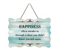 LMMIXEE Happiness Often Sneaks in through A Door Rustic Wood Plaque Wall Decorations for Living Room Rustic Wall Art Kitchen Home Decor Hanging Signs Housewarming Gift 6x10 inch