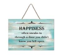 LMMIXEE Happiness Often Sneaks in through A Door Wood Sign Inspirational Quote Wood Plaque Farmhouse Family Wall Art Rustic Wall Decor for Home Bedroom Kitchen Living Room 8x12 inch