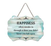 LMMIXEE Happiness Often Sneaks in through A Door Wood Sign Words Letters Wood Plaque Farmhouse Family Wall Art Rustic Wall Decor for Kitchen Bedroom Living Room Foyer 6x10 inch