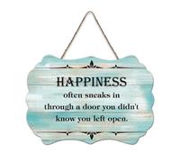 LMMIXEE Happiness Often Sneaks in through A Door Wood Signs Motivational Quote Wooden Signs Rustic Wall Hanger Farmhouse Wall Art for Bedroom Living Room Housewarming Gift 8x12 inch