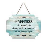 LMMIXEE Happiness Often Sneaks in through A Door Wooden Pallet Retro Vintage Wood Signs 6x10 inch Rustic Wooden Wall Art Farmhouse Decor Kitchen Retro Hanging Sign Housewarming Gift